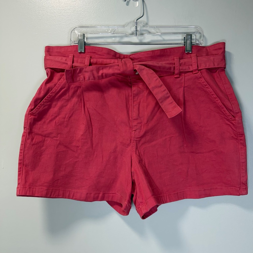 a.n.a A‎ New Approach Pink Paperbag Waist Belted Shorts Size 16 High Rise Twill
